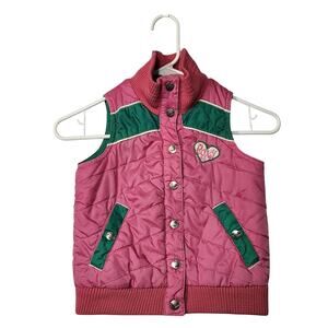 90s Roxy Girls Teenie Wahine Vest Snap Up Puffer Pink/Green Size Small Y2K